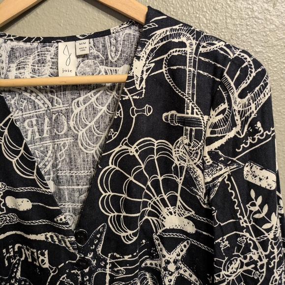 Joie linen V-neck long sleeve Costal Top Medium - Picture 6 of 9